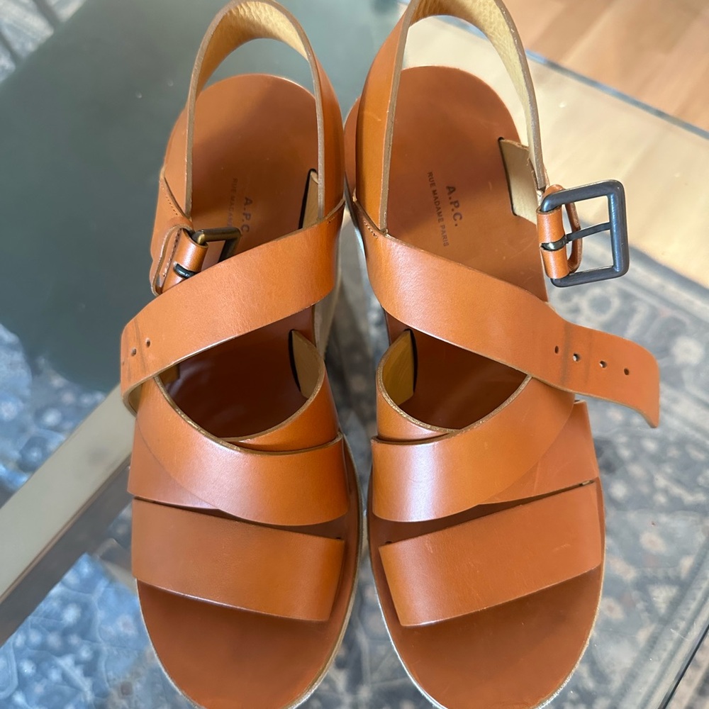 A.P.C Leather Wedge Sandals - Size 37